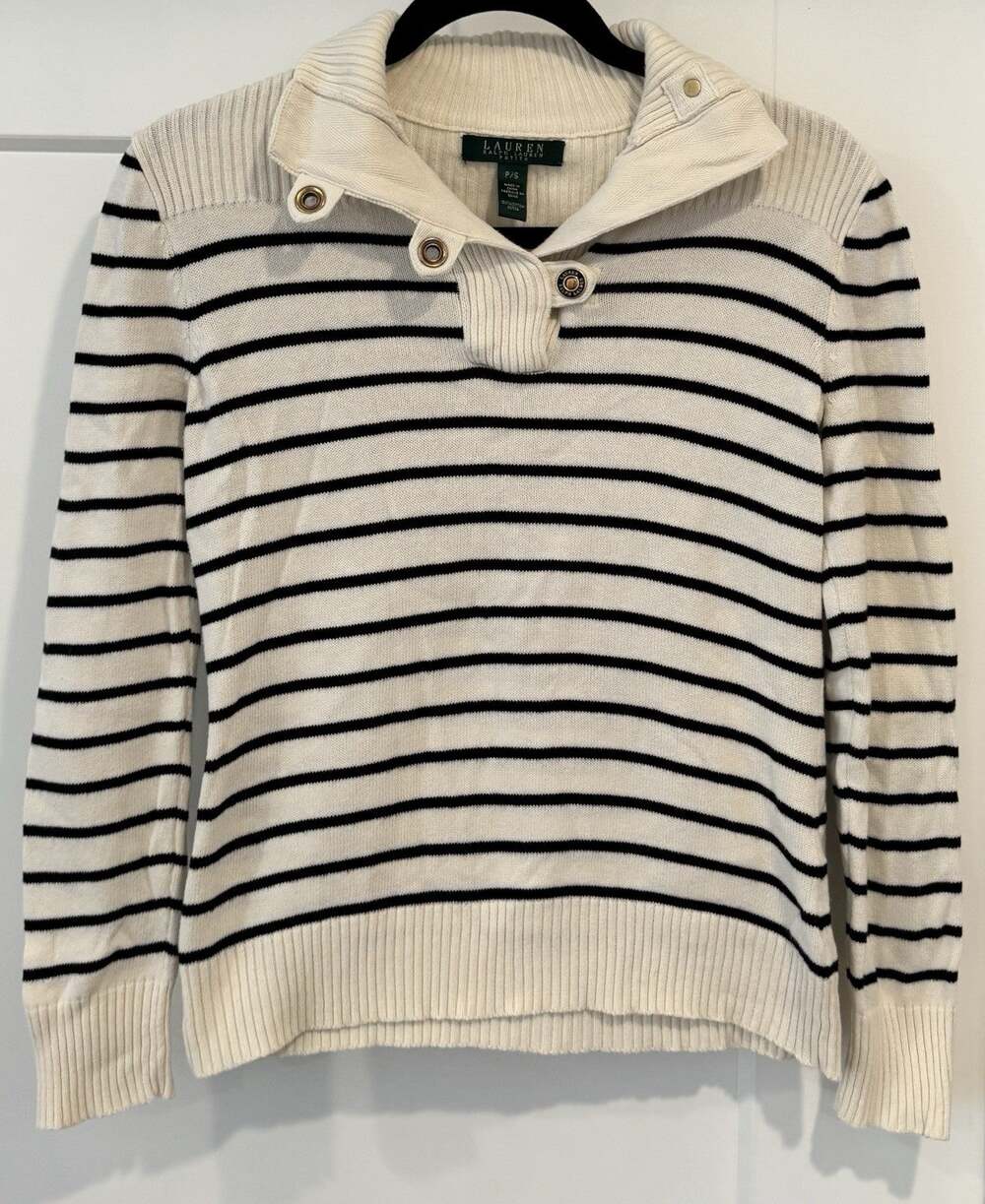 Lauren Ralph Lauren Petite Small Cotton Striped Mock Neck Sweater Nautical